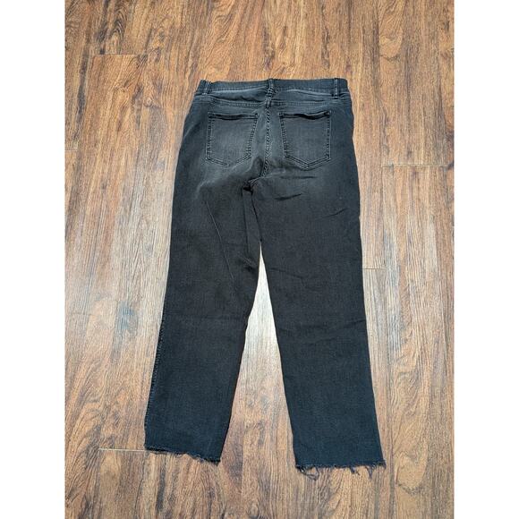 Spanx Women's Black Pull On Cropped Ankle Raw Hem Denim Jeans Size Large #20355R - Picture 2 of 7